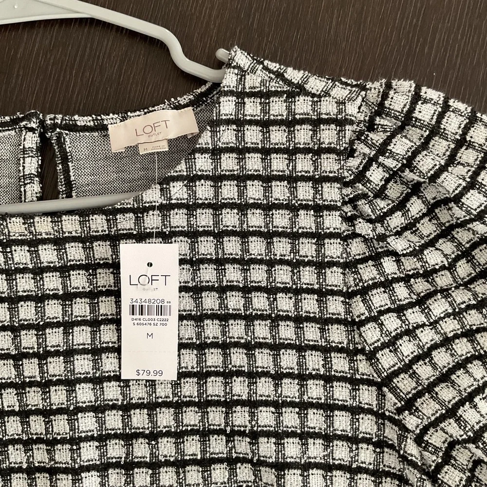 LOFT Black and White Check Puff Sleeve Mini Dress - Picture 5 of 5